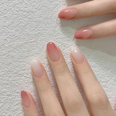 Cyflymder  24pcs/set Pink Gradient Almond Press on Nails Pure False Nails Simple Wearable Stick-on Nails Fake Nail Uñas Накладные Ногти 네일팁