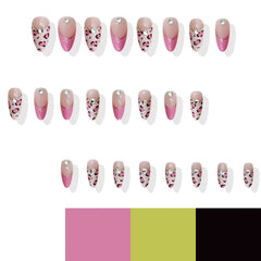 Cyflymder  24pcs Pink Leopard Print Fake Nail Tips y2k Spicy Girls French Almond Press on Nail Wearable Detachable Sweet Korean False Nails
