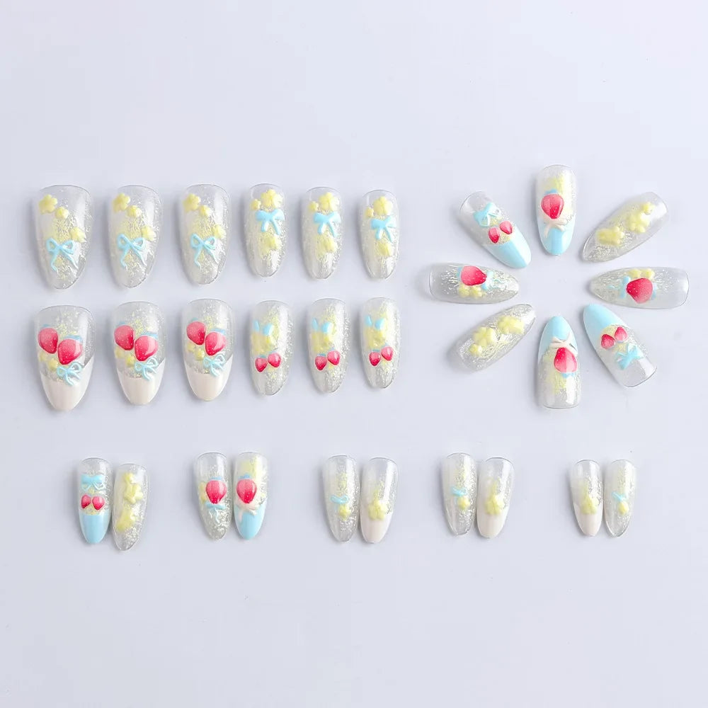Cyflymder  30pcs Punk Cool Press on Nails Sliver Love Print Fake Nails for Women Girls Wearable Sweet Cool Y2k Style False Nails