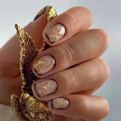 Cyflymder  White Yellow Flowers French Nail Art Fashion Short Square Fake Nails Detachable Finished False Nails Press on Nails with Glue