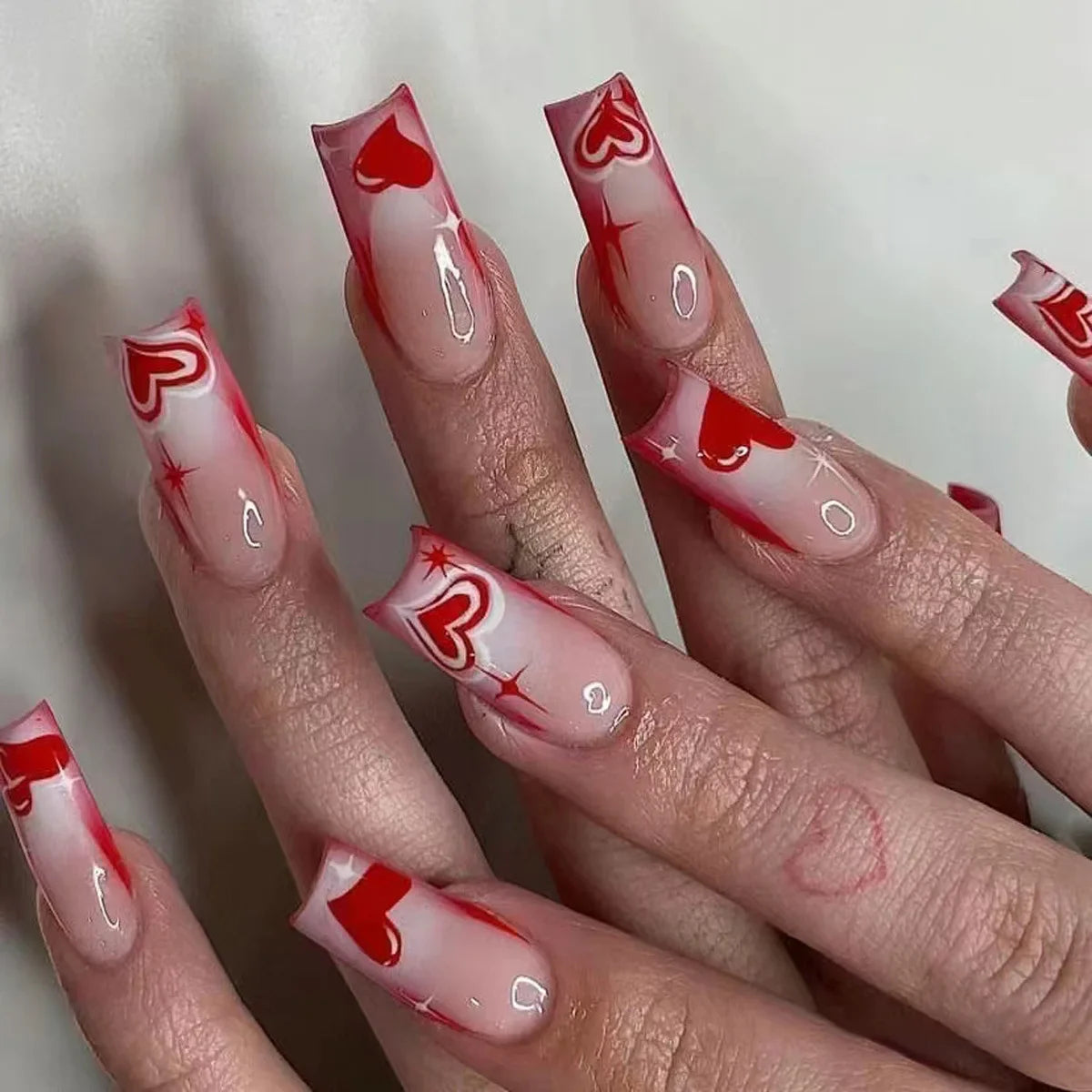 Cyflymder  24pcs French Cherry False Nails 3d Bow Pearl Sweet Style Fake Nail Tips Full Cover Wearable Press on Nails Valentine's Day Gift