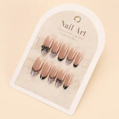 Cyflymder  24pcs Press on Nails Cat Eye Polka Dot Bow French False Nail Sweet and Cool Temperament Removable Wearable Nail for Women&Girl