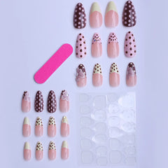 Cyflymder  24pcs Sweet Cute Dotted Fake Nails with 3D Flower Design Press on Nails INS Fashion Almond/Ballet Shaped False Nail Patches