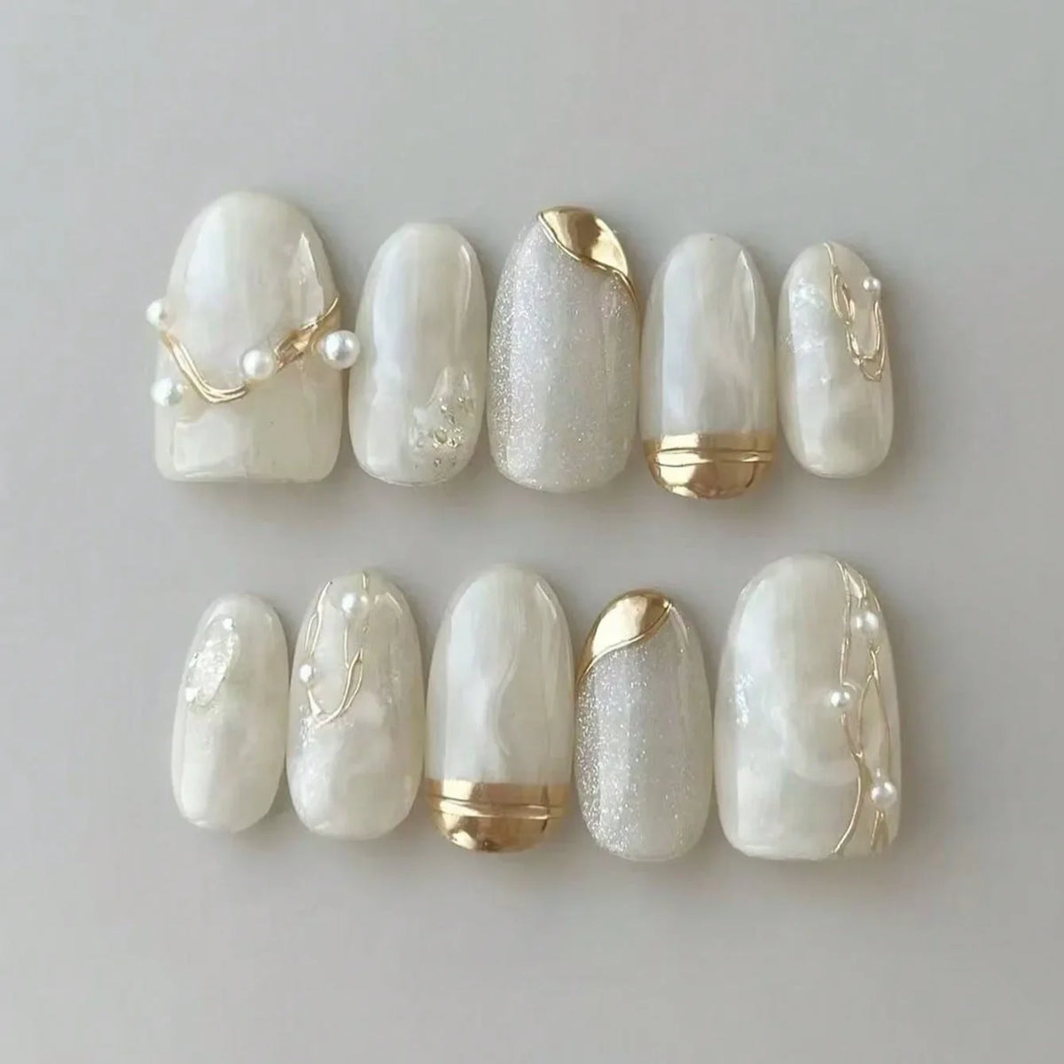 Cyflymder  10Pcs Cat's Eye Pink Smudge Fake Nail Short Round Handmade Press on Nails Irregular Gilding Reusable Full Cover False Nails Tips