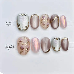 Cyflymder  10Pcs Cat Eye Handmade Press on Nails Tulip Flower Fake Nails Short Wearable Stick-on Nails False Nail 네일팁 Накладные Ногти Uñas