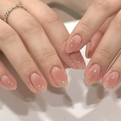 Cyflymder  French Silver Edge Fashion Wearable Nail Art Blush Halo Dyeing Nude Fake Nails Detachable Finished False Nails Press on Nails