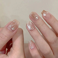 Cyflymder  White Yellow Flowers French Nail Art Fashion Short Square Fake Nails Detachable Finished False Nails Press on Nails with Glue