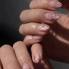 Cyflymder  24Pcs French Fake Nails Press on Almond White Wave False Nails Removable Long Full Cover Nail Tips Finished Fingernails Nail Art