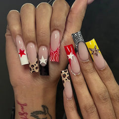 Cyflymder  24pcs Sweet Cool y2k Star Press on Nails Leopard Print French Long Ballet Fake Nails for Women Wearable Gothic Punk False Nails