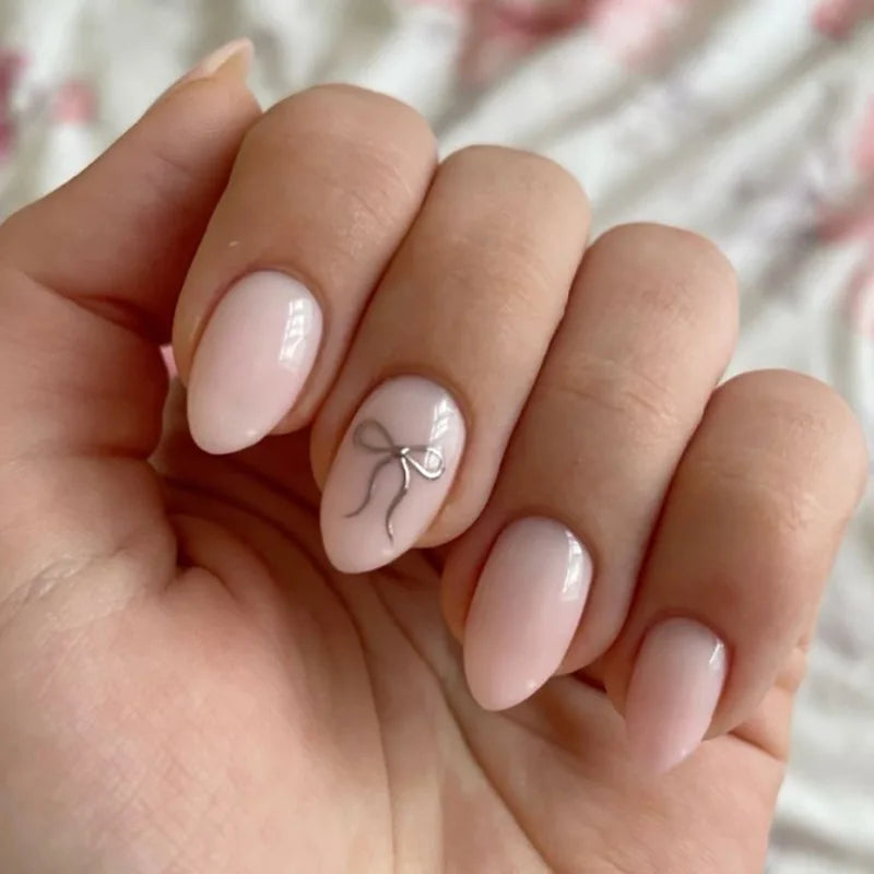 Cyflymder  24pcs INS Sweet Pink Fake Nails White French Almond Press on Nails Sweet Girl Korean Style Wearing False Nail Patches