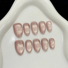 Cyflymder  10Pcs Cat's Eye Pink Smudge Fake Nail Short Round Handmade Press on Nails Irregular Gilding Reusable Full Cover False Nails Tips