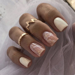 Cyflymder  White Yellow Flowers French Nail Art Fashion Short Square Fake Nails Detachable Finished False Nails Press on Nails with Glue