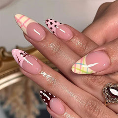 Cyflymder  24Pcs Almond Y2K Dopamine Press on Nails Gradient French Star False Nails Polka Dot Design Detachable Full Cover Fake Nails Tips
