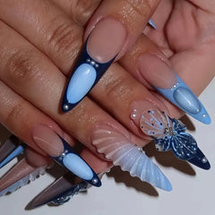 Cyflymder  24pcs French Almond Press on Nails Colorful False Nails Summer Wearable Stick-on Nails Fake Nail Uñas Накладные Ногти 네일팁