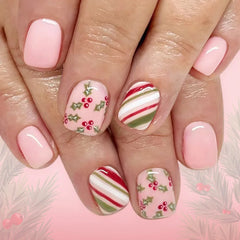 Cyflymder  24pcs Shiny Pink Sequins Press on Nails Short Square Coffin Christmas Fake Nails Women Wearable Shiny Short French False Nails