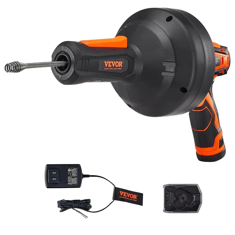 12V Cordless Electric Drain Auger, 25FT Commercial Automatic Feeding Drain Snake, 3/4"-2" Pipe Clog Removal Tool with Power Drill, 2.0Ah Battery & Charger
