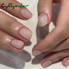 Cyflymder 24 Pcs Short Square French Fake Nail Press On False Nail tips With Stick-on nails Designs Set Full Cover Nail art Accessories