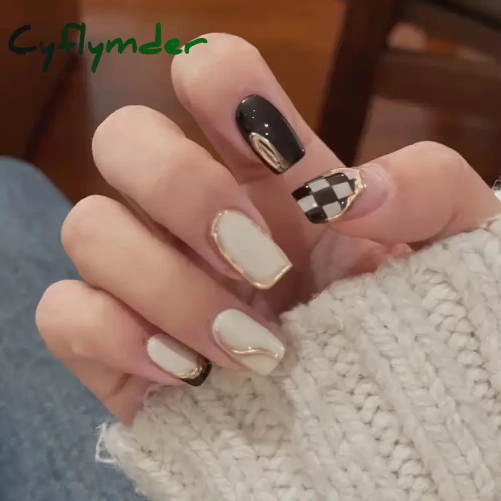 Cyflymder 24Pcs/Box Gradient Color Artifical Press On Nails With Glue Long Coffin Fake Nails Lovely Girls Nail Art Ballerina False Nails