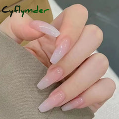Cyflymder 24Pcs/Box Gradient Color Artifical Press On Nails With Glue Long Coffin Fake Nails Lovely Girls Nail Art Ballerina False Nails