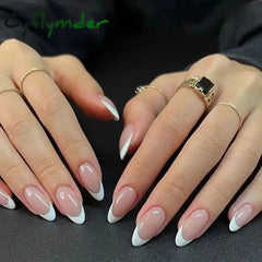 Cyflymder 24pcs Long Stiletto False Nails wave Peals decorated Wearable French Fake Nails Press On Nails Leopard print Almond Manicure Tip