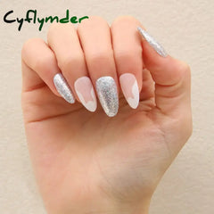 Cyflymder 24pcs Press on Nails  Long Almond Blue Line Love Flower Lattice Print Fake Nail French Tip Press on Nails Cute Nail