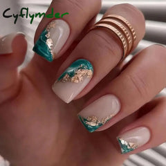 Cyflymder 24Pcs Short Square False Nails with Jelly Adhesive Glitter Gradient Design Detachable Fake Fingernails Full Cover Press on Nails