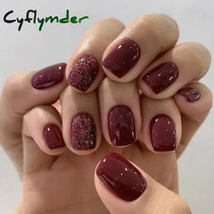 Cyflymder 24Pcs Short Square False Nails with Jelly Adhesive Glitter Gradient Design Detachable Fake Fingernails Full Cover Press on Nails
