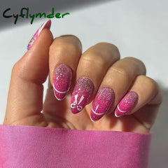 Cyflymder 24pcs Sweet False Nail Patches Detachable Fake Nail Tips With Bowknots Love Heart Pearl Design Pink Almond Korean Press On Nail
