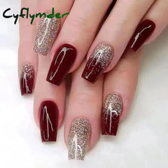 Cyflymder French Sweet Style Rhinestone Fake Nails Medium Length False Nail Women Fashion Acrylic Nails Tips Full Cover Press on Nails