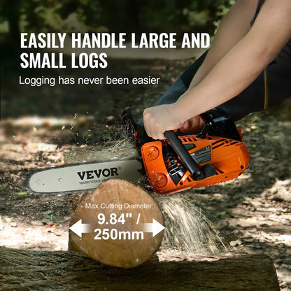 Gas Chainsaw, chainsaw for tree cutting, 25.4CC 12-Inch 1.2HP 2-Stroke Gasoline Powered Chain Saw with Anti-Vibration Handle & Auto-Oiler for Farm, Garden, Ranch - Cuts Tree Branches, Firewood, Logs, Hardwood, Gas Powered Chainsaws